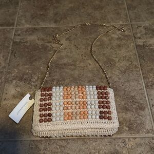 NWT Brand New Anthropologie Beaded Fold Over Convertible Crossbody Clutch